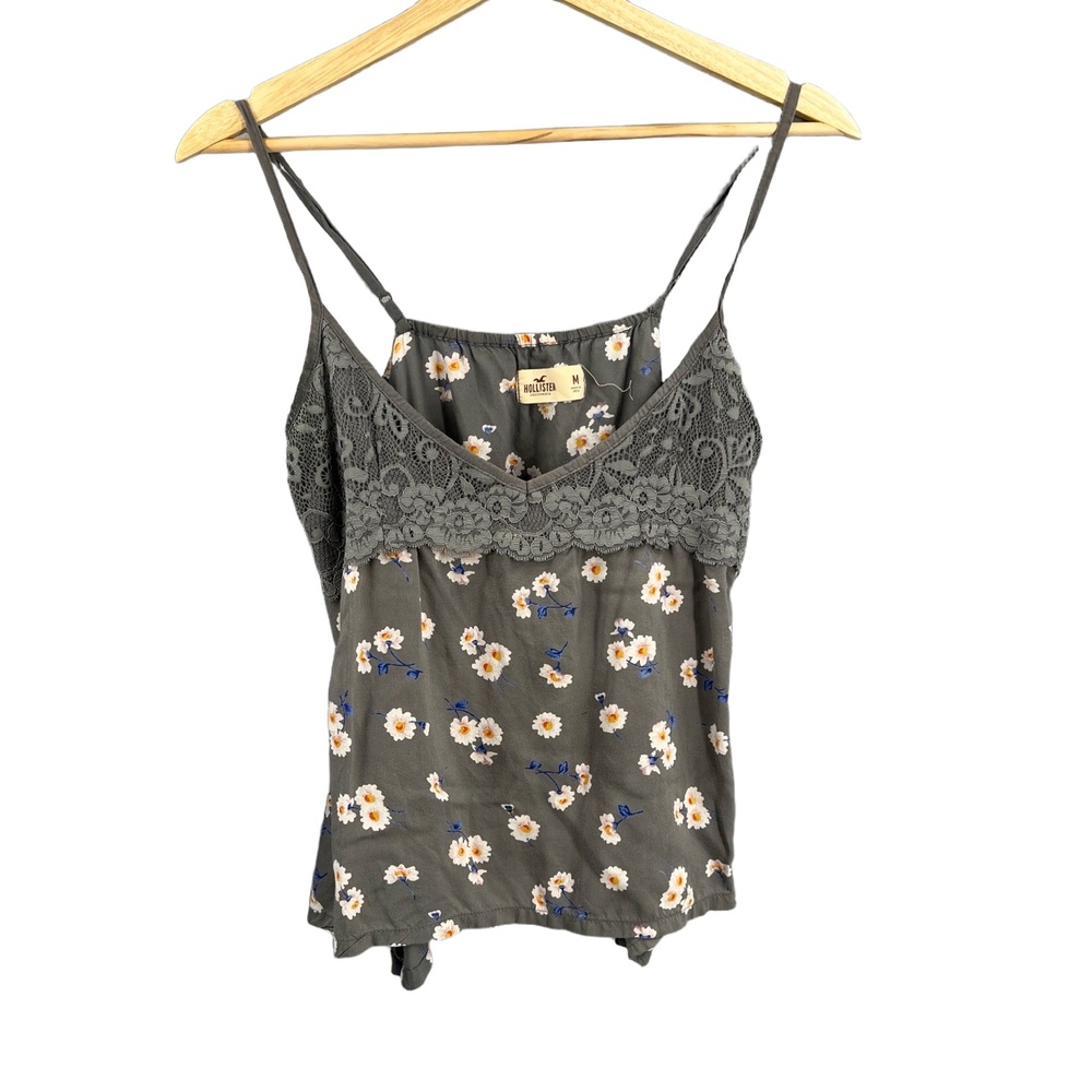 Hollister Camisole Top Gray Lace Cottagecore Y2K Floral Summer Boho Medium